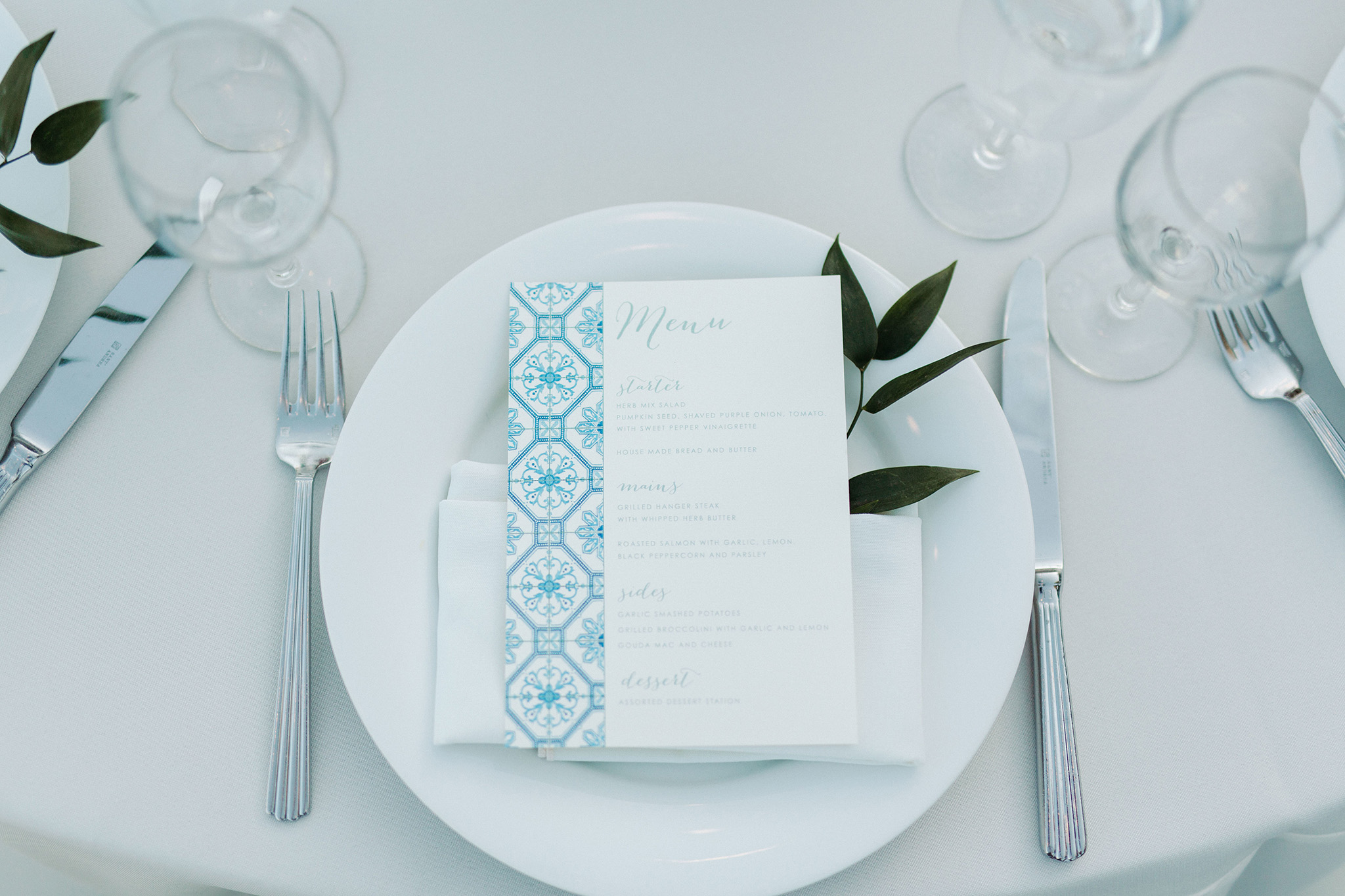 menu for Adamson House Wedding