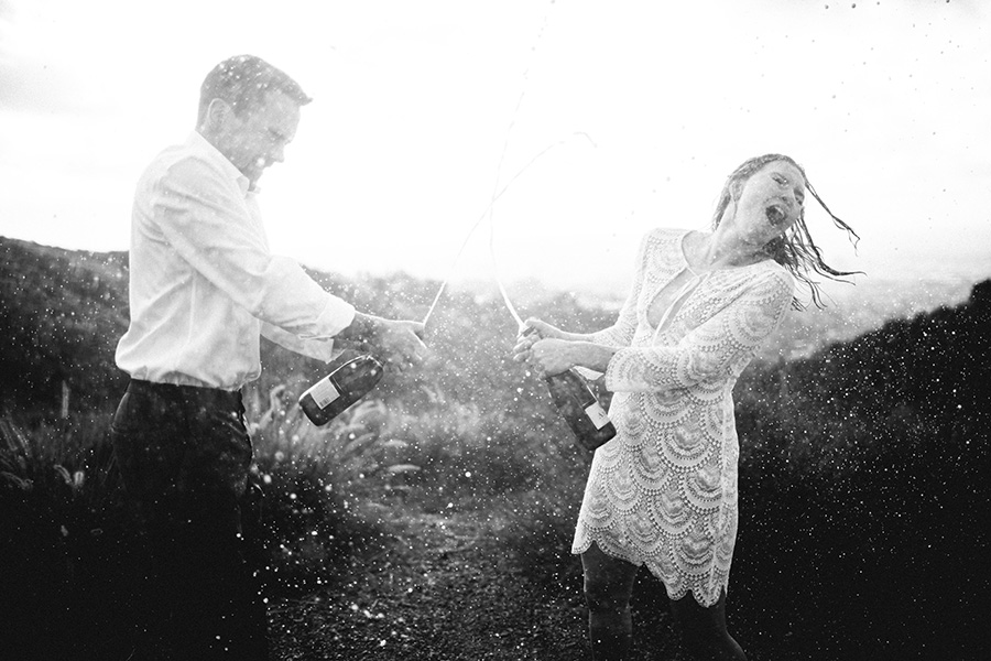 champagne fight after elopement in Los Angeles