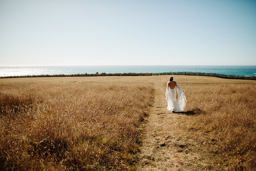 bride by the ocean in Mendocino