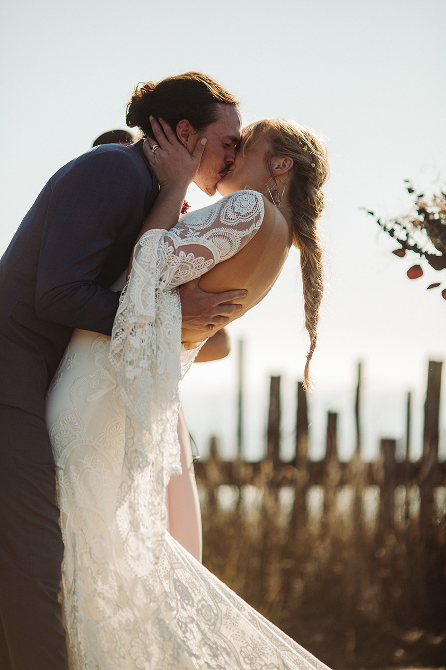 first kiss at switzer farm wedding 