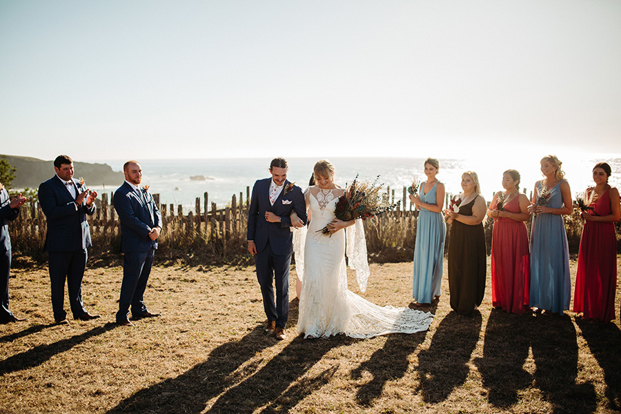 bride and groom near Mendocino coast