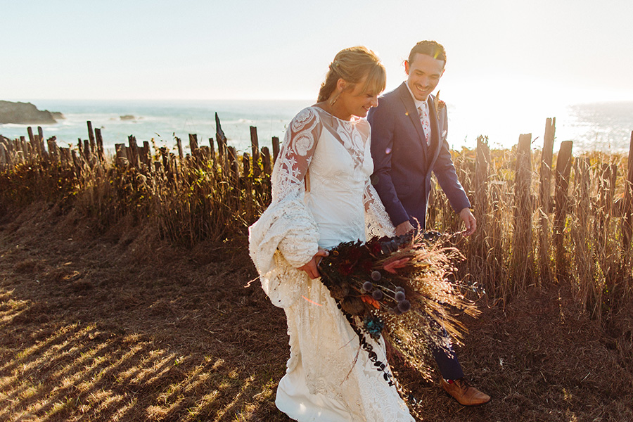 bride and groom on the mendocino coast, switzer farm wedding